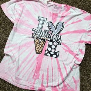 Bulldogs Love Tshirt - Pink Tie Dye XL
